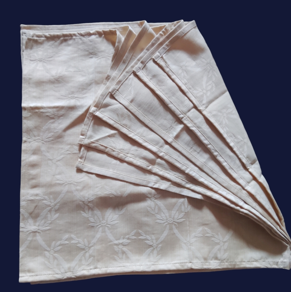 Lots of Six Goldfish Yellowish Table Napkins with Floral Decorative Design